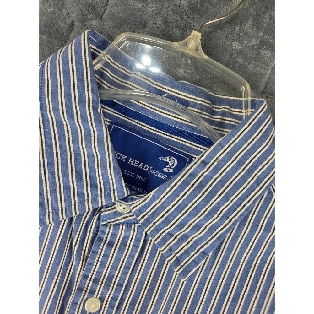Duck Head Jeans Co Mens XL Athletic Fit Blue White Striped Button Down Shirt